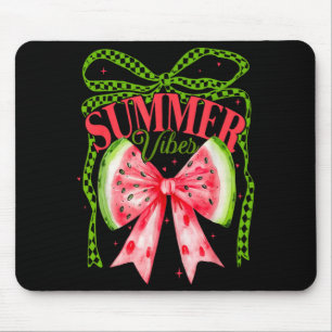 Retro Summer Vibes Watermelon Coquette Bow Summer Mouse Pad