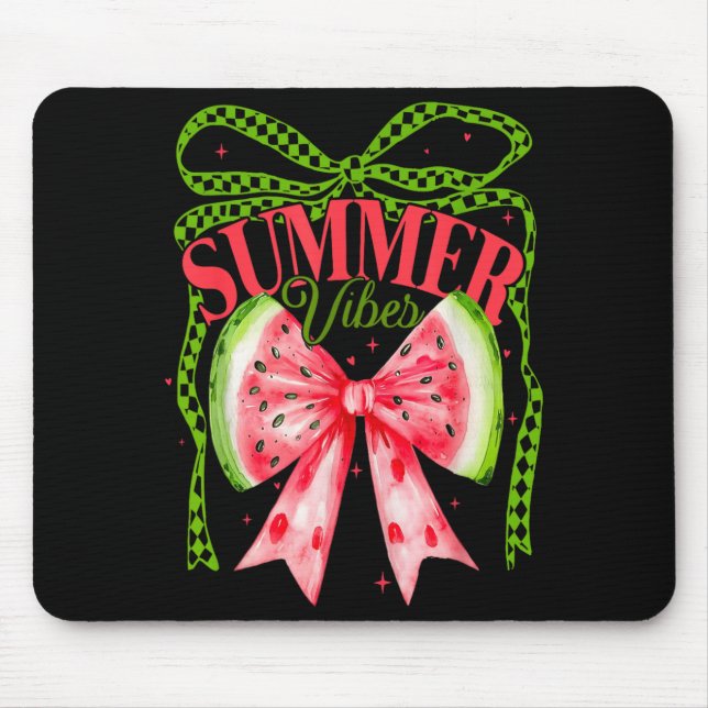Retro Summer Vibes Watermelon Coquette Bow Summer Mouse Pad (Front)