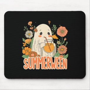 Retro Summerween Ghost Boho Floral Summer Hallowee Mouse Pad