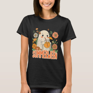 Retro Summerween Ghost Boho Floral Summer Hallowee T-Shirt