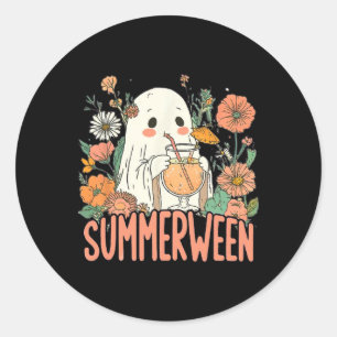Retro Summerween Ghost Summer Halloween Classic Round Sticker