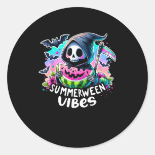 Retro Summerween Vibe Watermelon Ghost Summer Skel Classic Round Sticker