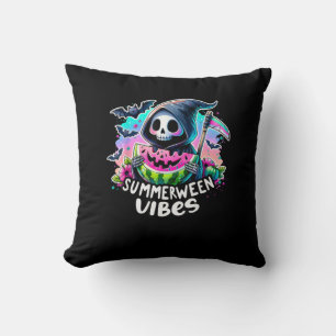 Retro Summerween Vibe Watermelon Ghost Summer Skel Cushion