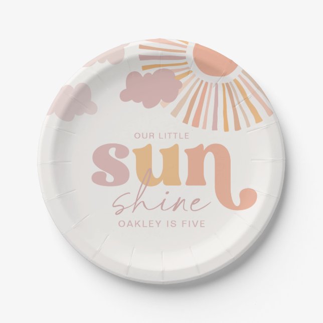 Retro Sun Birthday Party Plates (Front)