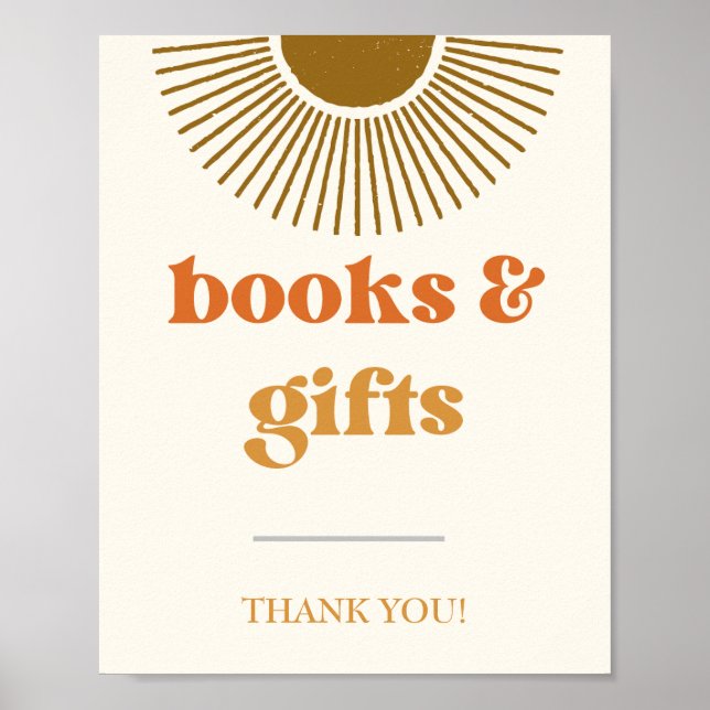 Retro Sun Books & Gifts Sign, Boho Sun Gifts   Poster (Front)