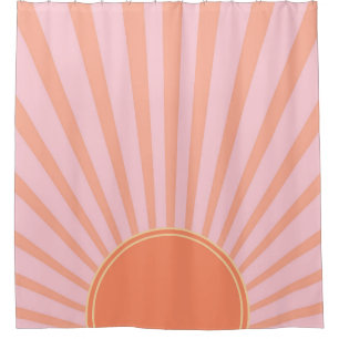 Retro Sun Burst Sunset Sunrise Pastel Pink  Shower Curtain