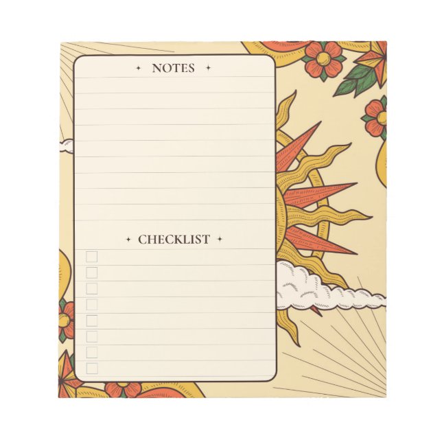 Retro Sun | Daily Notes and Checklist Notepad (Front)