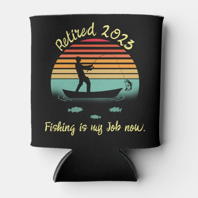 Retro Sun Funny Fishing Retirement Can Cooler (Front)