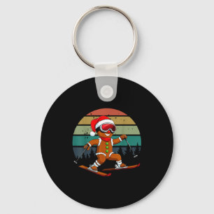 Retro sun gingerbread man skiing santa hat xmas key ring