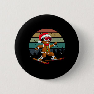 Retro Sun Gingerbread Man Skiing Santa Hat Xmas Sk 6 Cm Round Badge