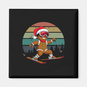Retro Sun Gingerbread Man Skiing Santa Hat Xmas Sk Magnet