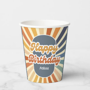 Retro Sun Groovy Wave Happy Birthday Paper Cups