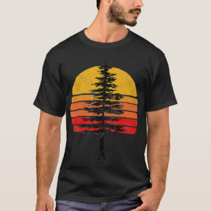 Retro Sun Minimalist White Pine Tree Illustration T-Shirt