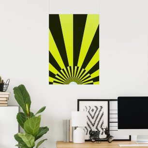 Retro Sun Rays Burst Sunset Black Yellow  Poster