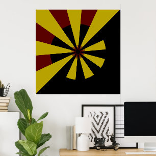 Retro Sun Rays Burst Sunset Black Yellow Red Poster