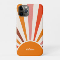 Retro Sun Rays Burst Sunset Orange Mid Century 