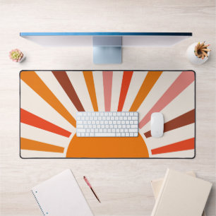 Retro Sun Rays Burst Sunset Orange Yellow Red    Desk Mat