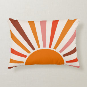 Retro Sun Rays Burst Sunset Orange Yellow Red Dorm Decorative Cushion