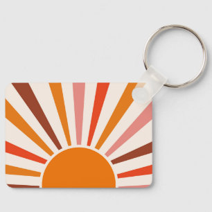 Retro Sun Rays Burst Sunset Orange Yellow Red   Key Ring