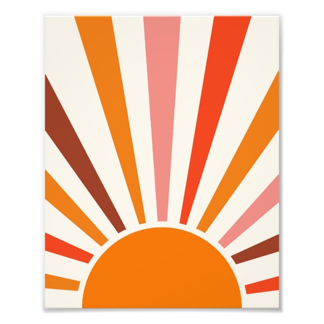 Retro Sun Rays Burst Sunset Orange Yellow Red   Photo Print (Front)