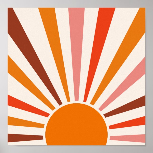 Retro Sun Rays Burst Sunset Orange Yellow Red  Poster (Front)