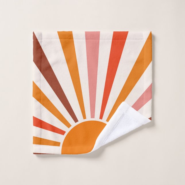 Retro Sun Rays Burst Sunset Orange Yellow Red  Wash Cloth (Wash Cloth)