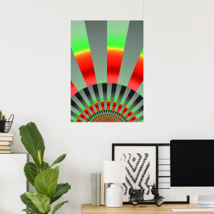Retro Sun Rays Burst Sunset Red Yellow Green  Poster