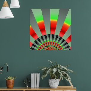 Retro Sun Rays Burst Sunset Red Yellow Green Poster
