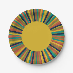 Retro Sun Rays in Rainbow Colours Paper Plate
