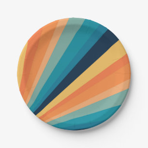 Retro sun rays paper plate