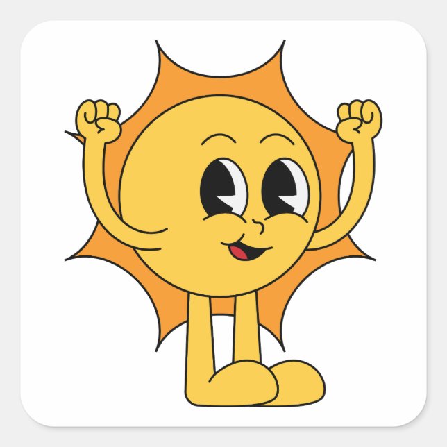Retro Sun Smiley Square Sticker (Front)