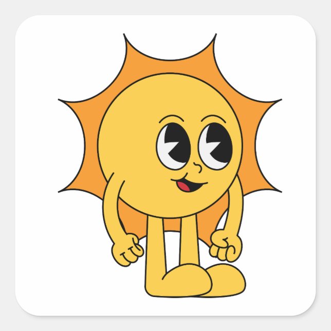 Retro Sun Smiley Square Sticker (Front)