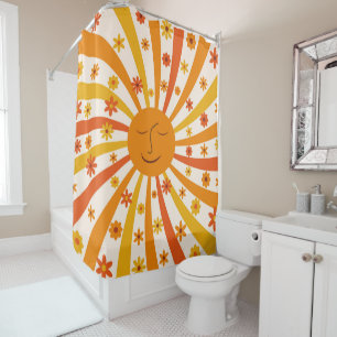 Retro Sun With Hippie Flowers Sunshine  Shower Curtain