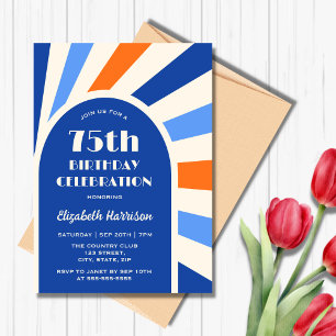 Retro Sunburst Arch Typography Birthday Blue Invitation