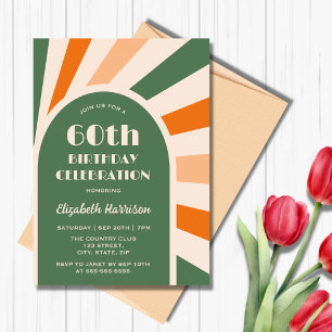 Retro Sunburst Arch Typography Birthday Green Invitation