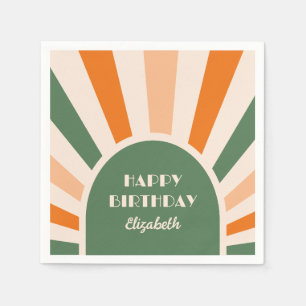 Retro Sunburst Arch Typography Birthday Green Napkin