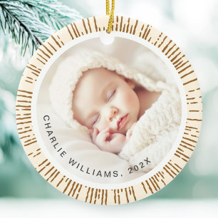 Retro sunburst cream coloured photo ceramic ornament