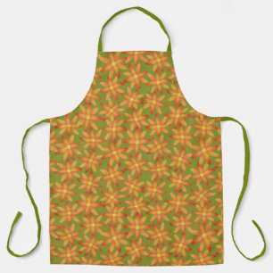 Retro Sunburst Daisy Floral in Golden Olive Apron