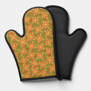 Retro Sunburst Daisy Floral in Golden Olive Oven Mitt