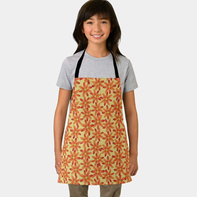 Retro Sunburst Daisy Floral in Warm Yellow Apron (Insitu)