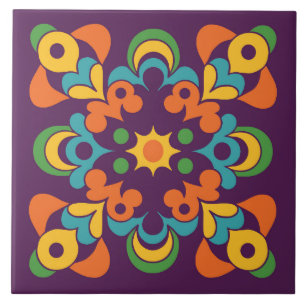 Retro Sunburst Flare Ceramic Tile