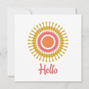 Retro Sunburst Flat Note Card in Red and Gold