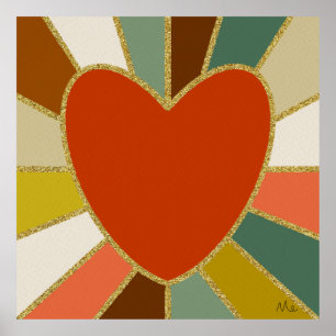 Retro sunburst heart  poster