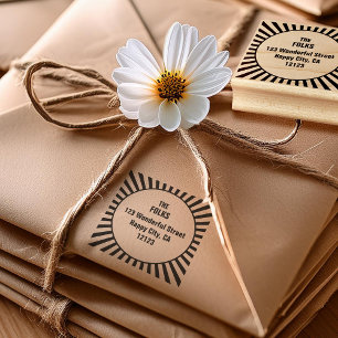 Retro Sunburst Illustration Return Address Rubber Stamp