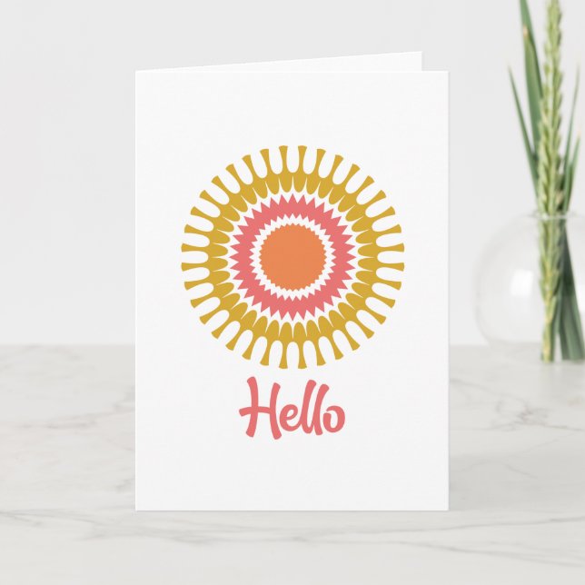 Retro Sunburst Note Card in Red, Orange and Gold (Front)