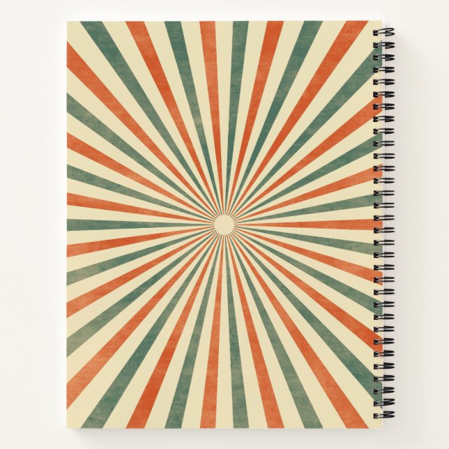 Retro Sunburst Spiral Vintage Design Notebook (Back)