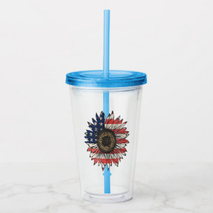 Retro Sunflower 4th Of July USA Acrylic Tumbler