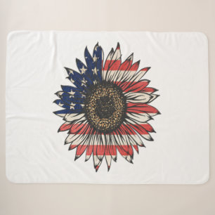 Retro Sunflower 4th Of July USA Sherpa Blanket