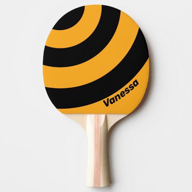 Retro Sunflower Buzz Three Circle Stripe with Name Ping Pong Paddle (Front)