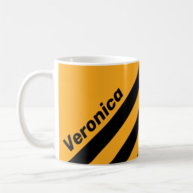 Retro Sunflower Buzz Three Stripes with Name Coffee Mug (Left)